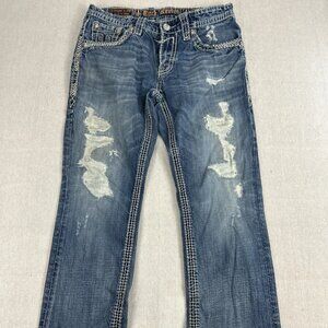 Rock Revival Mens Blue Casey Straight Leg Jeans Y2K Grunge Distressed 34x32